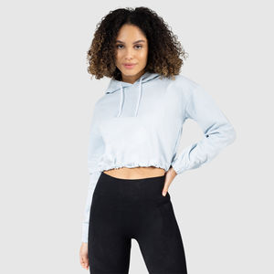 Sudadera con capucha corta de forro polar grueso bordado para mujer, estilo urbano casual, largo regular, cálido, con dobladillo ancho, ideal para invierno. - Product Image 1