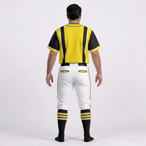 Uniforme de Béisbol para Hombre, Conjunto de Pantalones y Jersey Amarillo y Negro, Manga Corta, Cuello en V, Cierre de Botones Antibacteriano, Malla Transpirable - Product Image 2