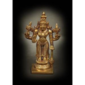 Escultura de latón de 4 pulgadas hecha a mano de Chaturbhuja Bhagawan Vishnu pequeño artículo de regalo indio hecho en India - Product Image 1