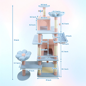 Griffoir pour chat en sisal motif floral, multilevel, bleu et rose, arbre à chat, meuble d'intérieur pour animaux, avec condo amovible en carton - Product Image 6