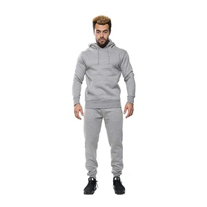 Men's 80% Cotton 20% Polyester Fleece Plain Hoodies & Sweatshirts With Matching Trouser Pants Tracksuit Sets - Product Image 1