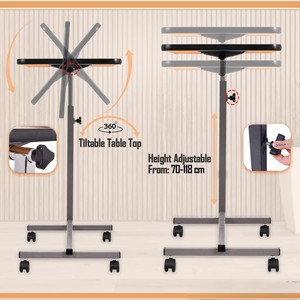 Metal Medical Height Adjustable Bedside <b>Table</b> <b>With</b> Rolling <b>Wheels</b> For Hospital And Home Use - Product Image 1