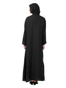 Robe longue en coton noire pour femme, style Abaya, coupe ample, manches longues, broderie florale, tenue modeste quotidienne, style Moyen-Orient - Product Image 3