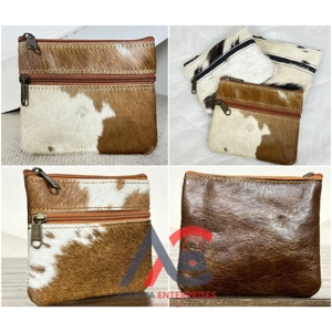Real Handmade Hair on Hide Fur Leather Coin Change Purse Oval Credit Card Holder Case Western Stylish Cute <b>Small</b> Oval <b>Wallet</b> - Product Image 1