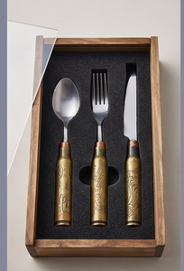 Vintage Metal Flatware <b>Set</b> With Bullet Shell Handles Spoon Fork Knife Matte Finish <b>Reusable</b> Camping <b>Cutlery</b> - Product Image 6