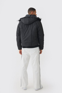 Unisex Plus Size Black Hooded Puffer Jacket Windproof Thick Nylon Winter <b>Coat</b> Casual Zipper Closure Solid Color Quilted Jacket - Product Image 2