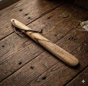 Cuchara para zapatos ecológica y moderna de madera de mango de 40 cm con elegante acabado y lazo de cuero genuino al mejor precio - Product Image 1