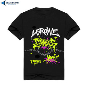 Men's Black Graffiti Print T-Shirt Short Sleeve O-Neck Streetwear Regular Fit Cotton Jersey Patterned Front <b>Logo</b> - Product Image 3
