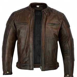 Chaqueta de Motociclista de Cuero Genuino Marrón para Mujer, con Cuello Alto y Cierre de Cremallera - Product Image 1