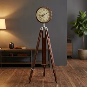 Reloj de Pie Industrial Vintage con Trípode, Base de Madera, Estilo Antiguo, Reloj de Pie Rústico Decorativo para el Hogar, Oficina, Decoración de Interiores - Product Image 5