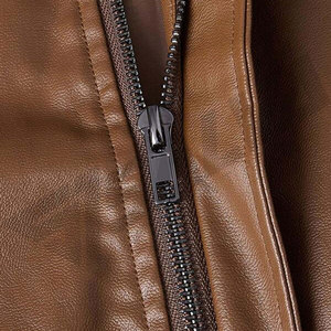 Men's Brown Genuine Leather <b>Jacket</b> Turn-down Collar Zipper Closure Chest Pockets Casual Autumn Style - Product Image 6