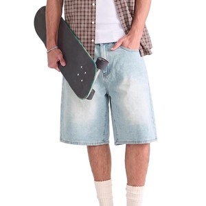 Shorts en jean pour homme, coupe droite, taille haute, décontractés, en coton respirant, tissés, délavage clair, les plus vendus, pour l'été, OEM - Product Image 6
