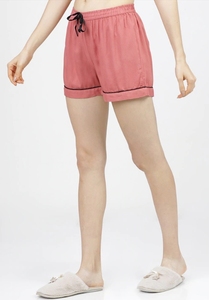 Women's Printed Pink Crop Top With Navy Shorts Set Casual <b>Elastic</b> Waist Knitted Cotton Breathable Regular Fit - Product Image 4