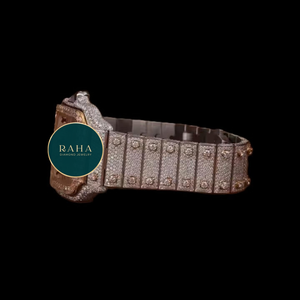 สายนาฬิกาข้อมือสแตนเลสสตีลสำหรับผู้ชาย RAHA EXPORT Luxe ประดับเพชร ขนาด 20 มม. ลายพรางสีเขียวดำ พร้อมกลไกควอตซ์และเพชรโมอิสซาไนต์ - Product Image 3