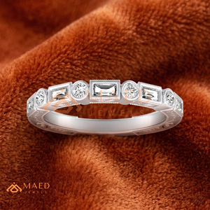 925 Sterling <b>Silver</b> Moissanite <b>Ring</b> Alternating Baguette and Round Cut Wedding Band for Women Bezel <b>Set</b> Lab Diamond Jewellery - Product Image 1