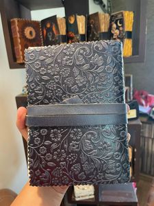 New Era Handmade Black Floral Leather Bound Hardcover Journal Diary 100 Sheets A5 Vintage Deckle Edge Cotton Paper Gift - Product Image 3