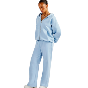 Womens Full <b>Zip</b> <b>Hooded</b> Tracksuit Set Wide Leg Trousers Drawstring Waist Loose Fit Two Piece Lounge Travel Everyday Street Outfit - Product Image 6