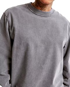 เสื้อยืดคอตตอน 100% คุณภาพสูง สวมใส่สบายสำหรับผู้ชาย ทรงหลวม แขนยาว ล้างสีแบบแอซิดวอช ราคาถูก เสื้อยืดแขนยาวล้างสีแบบแอซิดวอช - Product Image 5