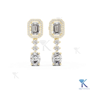 ต่างหูเพชร CVD ทรงเอเมอรัลด์แบบห้อยประดับเพชรทรงวงรี ทองคำแท้ 14K หรูหราสำหรับผู้หญิง เหมาะสำหรับงานแต่งงาน - Product Image 1