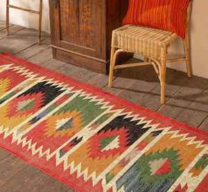 Lightweight and Foldable Hand Woven Jute-Woolen <b>Kilim</b> Rugs for Living Room Bedroom & Study - Product Image 1