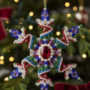 H K EXPORTS Adornos Navideños de Estrella de Nieve de Terciopelo con Cuentas de 4 Pulgadas, Decoración Colorida - Product Image 1