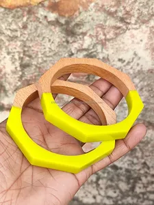 ชุดกำไลแฟชั่นทำจากเรซินธรรมชาติทำจากไม้มะม่วงสีเหลืองและรูปทรงเรขาคณิตที่เรียบง่ายลายดอกไม้และสัตว์ - Product Image 2