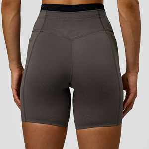 Shorts Deportivos de Cintura Alta para Mujer, Color Sólido, con Cintura Elástica, de Secado Rápido, Tejidos, para Entrenamiento, Color Gris - Product Image 2
