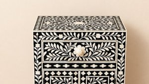 Mesa Auxiliar y Taburete de Diseño Moderno de Lujo con Incrustaciones de Hueso Cuadradas y Resina de Madera, Patrón Floral para Sala de Estar, en Oferta - Product Image 2