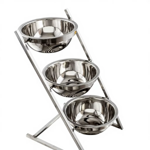 Decorative Vintage Stainless Steel 3-Tier Bowl and <b>Plate</b> <b>Stand</b> Portable Buffet Raiser with Lids - Product Image 1