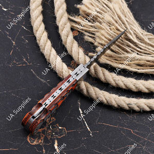 Cuchillo Plegable EDC de Acero de Damasco de Grado Industrial con Mango de Madera Pakka y Hoja de 2mm de Grosor con Punta Caída, Disponible para OEM/ODM, para Exteriores - Product Image 6