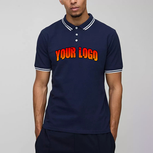 เสื้อโปโลผู้ชายแบรนด์เนม ผ้าฝ้าย 100% ป้องกันขนร่วง แขนสั้น สีน้ำเงิน ลายปักสีขาวแบบเส้น  มีสินค้าพร้อมส่ง - Product Image 1