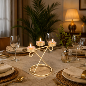Portavelas de metal para 3 velas, acabado dorado, centro de mesa decorativo para sala de estar, decoración de mesa de comedor - Product Image 3