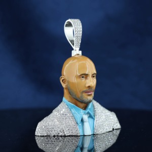 Colgante de rostro de Dwayne Johnson, Plata 925 con baño de rodio y Moissanita, Estilo Hip Hop Iced Out, Joyería de regalo para hombre, Colgante de rapero - Product Image 5