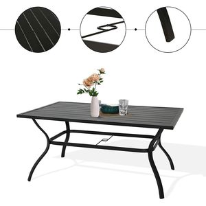 Tavolo da bistrot rettangolare a doghe in metallo da esterno con foro per ombrellone elegante da giardino - Product Image 5