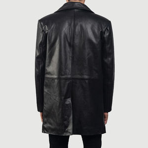 Abrigo de cuero largo para hombre, hecho en fábrica, de primera calidad, estilo trench, cálido para invierno, a la moda. - Product Image 2