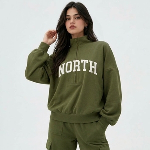 Sweat-shirt oversize pour femme en molleton et coton/élasthanne, brodé, col montant, pull-over, imprimé North, poches avant, automne - Product Image 5