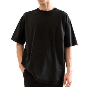T-shirt noir surdimensionné à manches courtes pour homme, 100 % coton jersey, col rond, décontracté, respirant, couleur unie, tricoté, coupe ajustée - Product Image 1