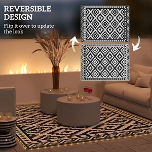 Tapis en plastique réversible noir et blanc avec lumières LED 12 x 9, tapis d'extérieur pour patio, ajout élégant et intriguant à votre jardin - Product Image 5