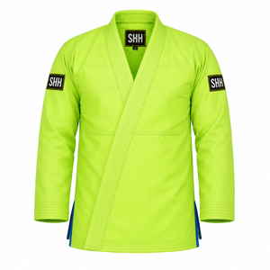 Kimono de BJJ Verde Claro, 100% Algodón, Uniforme de Artes Marciales, Corte Regular, Gi de Entrenamiento de Judo con Ribete Azul para Adultos - Product Image 2