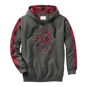 Sweat-shirt en molleton à capuche gris pour homme avec broderie de dragon et manches à carreaux, coupe classique, vêtement décontracté pour l'automne - Product Image 1