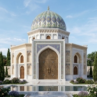 Structure de pavillon de mosquée ornementale personnalisée en pierre sculptée, design traditionnel, pour montage mural extérieur, modèle complet