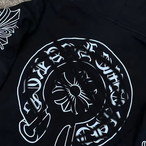 Pull à Capuche Homme Oversize en Coton Spandex Noir Brodé, Motif Cœur Chromé, Vente en Gros Usine OEM, Polaire Hiver - Product Image 3