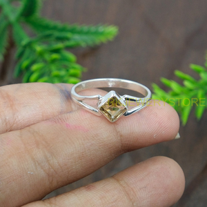Bague en argent sterling 925 avec citrine jaune taille princesse, faite à la main, pierre précieuse carrée, bague de fiançailles pour femme, bijoux en argent en gros - Product Image 5