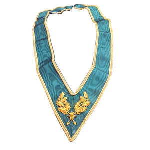 Custom Masonic Apron V-Shaped Teal with Gold Embroidered Laurel Badge <b>Sew</b>-On Fabric Garment Accessory Classical Style - Product Image 1