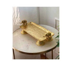 Plateau de service en acier inoxydable finition antique pour les maisons indiennes traditionnelles, complémentant magnifiquement la décoration intérieure ethnique. - Product Image 4