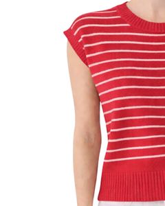 Suéter de punto sin mangas a rayas rojas y blancas para mujer, chaleco ligero con cuello redondo, top informal de moda de verano para mujer - Product Image 4