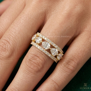 แหวนทองคำแท้ 14K 18K สีเหลือง ทรงกลมและทรงหยดน้ำ ดีไซน์ฉลุลาย ประดับเพชรเลี้ยงในห้องปฏิบัติการ สำหรับผู้หญิง เหมาะสำหรับเป็นแหวนแต่งงานหรือแหวนครบรอบ - Product Image 5