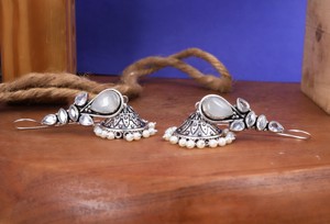 Antique <b>Silver</b> Traditional Jhumki <b>Earrings</b> Festival Jewelry Gift for Women - Product Image 4