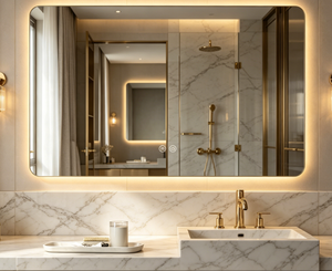 Minimalist Rectangular Glass LED Bathroom Mirror <b>with</b> Touch <b>Switch</b> <b>Wall</b>-Mounted Aluminum Frame Adjustable <b>Lighting</b> Eco-Friendly - Product Image 4