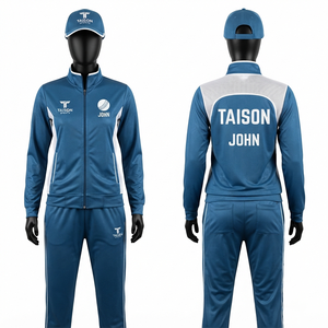 <b>Cricket</b> Training Suit Unisex 300g Premium Polyester Interlock Green <b>White</b> Panel Design Custom Logo Zipper Tracksuit Windproof - Product Image 1